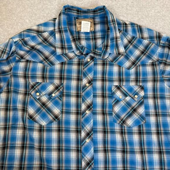 Wrangler Shirt Mens Blue Metallic Pearl Snap Tinsel Plaid Saw Tooth Western 3XL - Picture 2 of 9